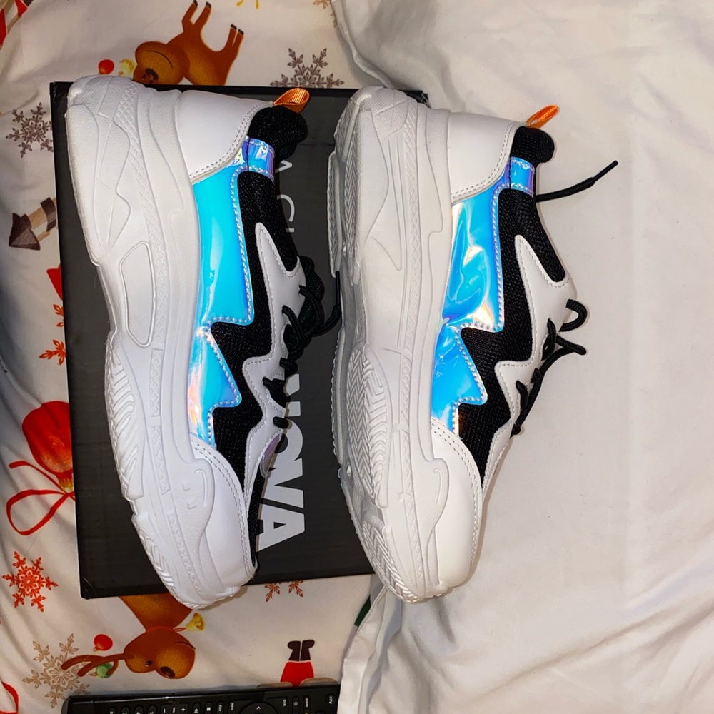 Stylish White, Black, & Iridescent Sneakers